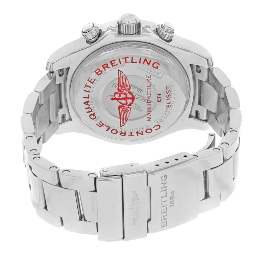 Back View Of {Caseback} Back Case And Closed Stainless Steel Band Of Breitling A13311C9/BE93-161A Watch Display Model Condition