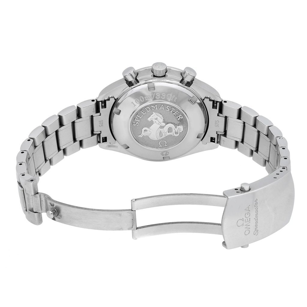 Back View Of Screwback Back Case And Open Stainless Steel Band Of OMEGA 3220.50.00 Watch Pre Owned Condition
