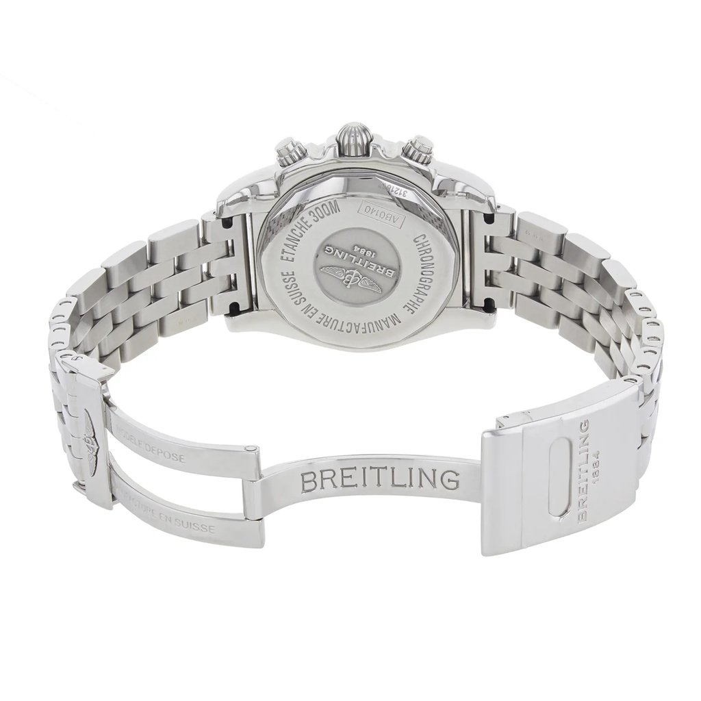 Back View Of {Caseback} Back Case And Open Stainless Steel Band Of Breitling AB014012/G711-378A Watch Display Model Condition