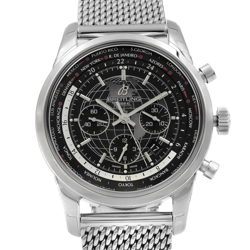 Up Close Front Facing Picture Of Breitling AB0510U4/BE84 Stainless Steel Watch Display Model Condition