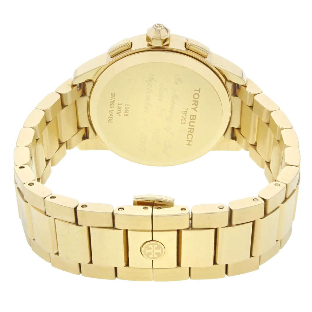 Back View Of {Caseback} Back Case And Closed Stainless Steel Band Of Tory Burch TB1250 Watch Pre Owned Condition