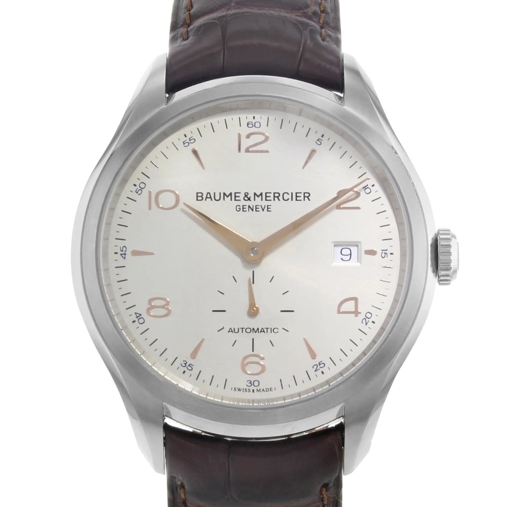 Up Close Front Facing Picture Of Baume & Mercier MOA10054 Stainless Steel Watch Pre Owned Condition