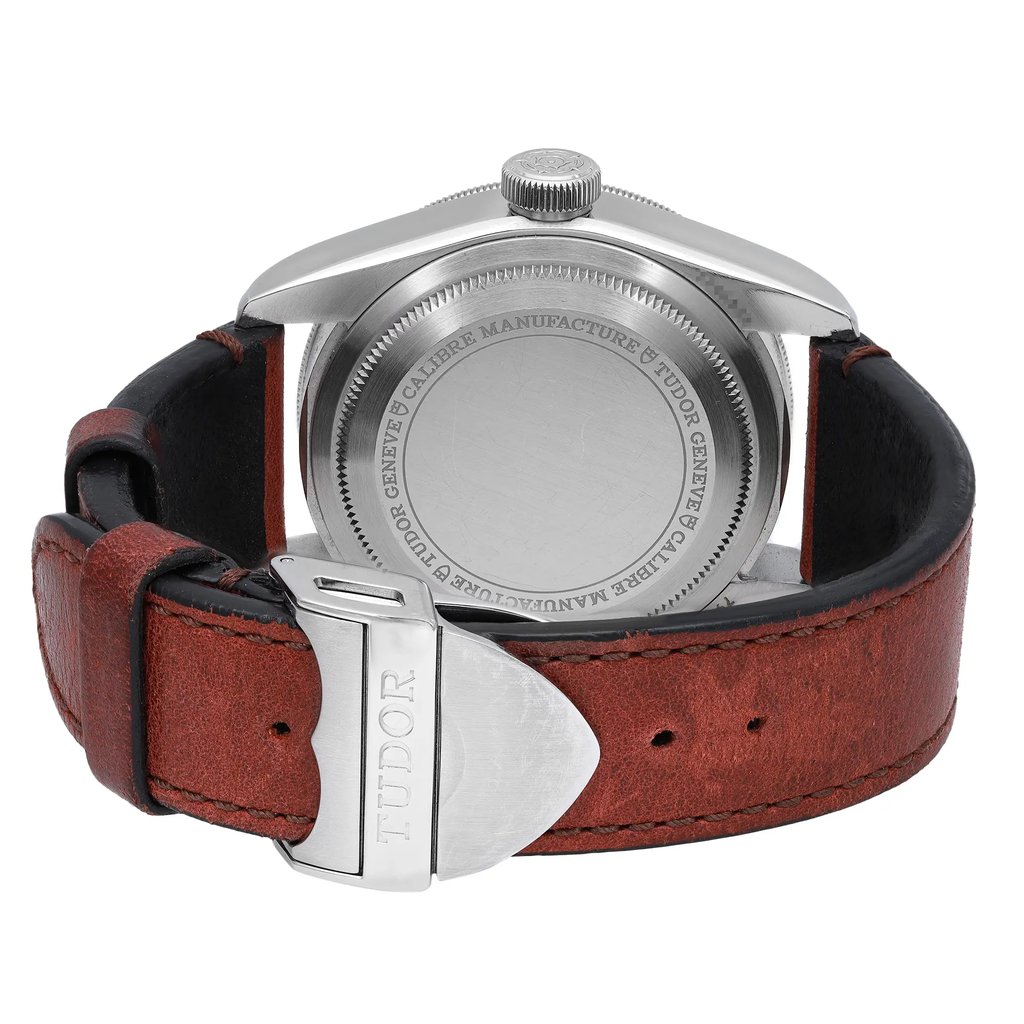 Back View Of Snap Back Case And Closed Leather Band Of TUDOR 79830RB Watch Pre Owned Condition