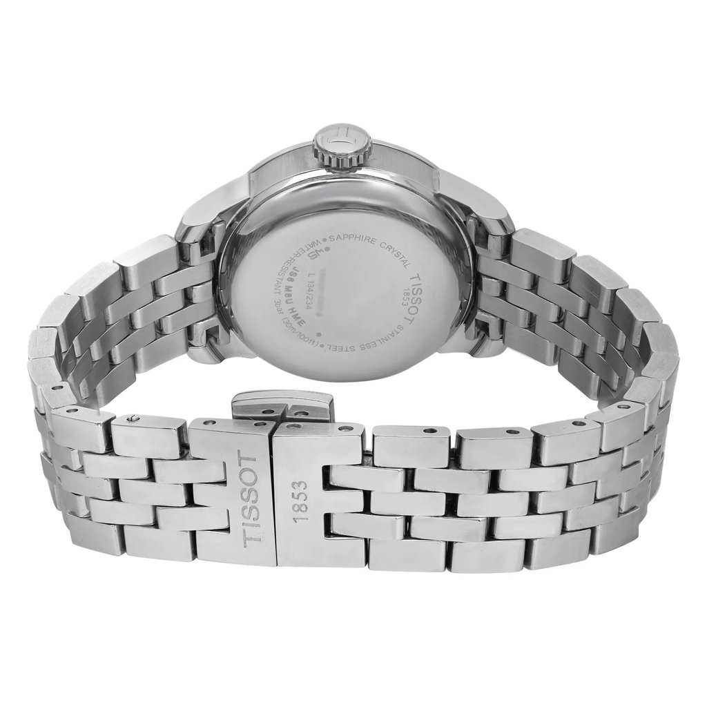 Back View Of Snap Back Case And Closed Stainless Steel Band Of Tissot T41.1.183.53 Watch Pre Owned Condition