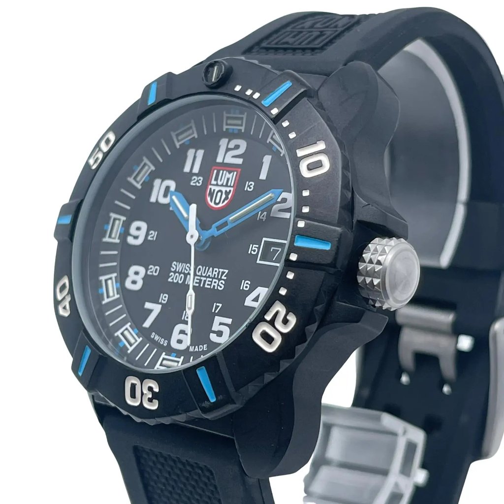 View Of Crown Facing Side Of Luminox XS.3023 Carbon Watch Pre Owned Condition