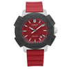 An image of a Wristwatch by Victorinox. This Display Model item is designed for Men, featuring a Casual style. It has a Quartz movement and an Analog display with a Red dial color. The indices include 12-Hour Dial,Stick Indexes. The band is made of Stainless Steel and the case is made of Stainless Steel. The watch has a Round shape with a case size of 43 mm and a case thickness of 14 mm.