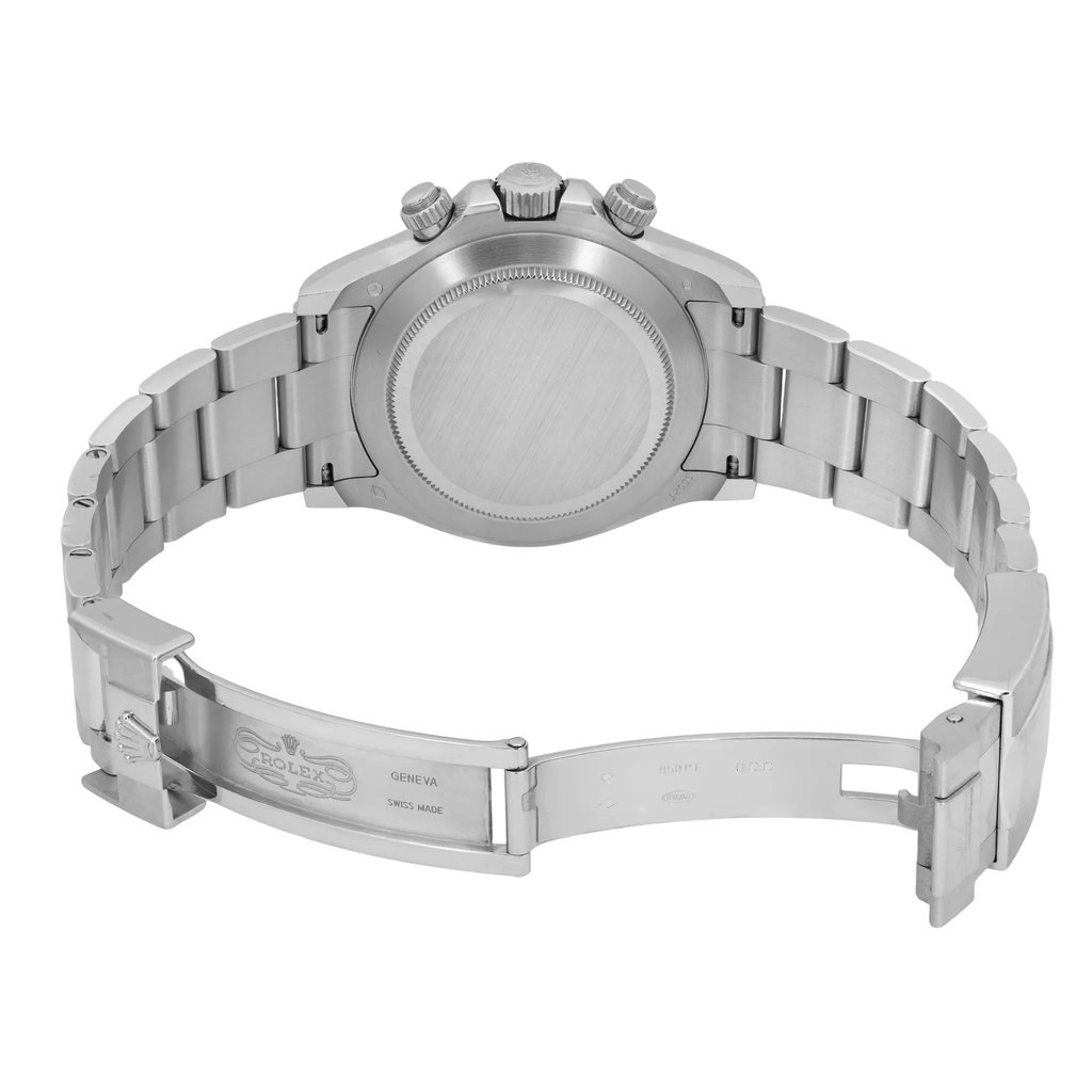 Back View Of Solid Back Case And Open Platinum Band Of Rolex 116506-0001 Watch Pre Owned Condition