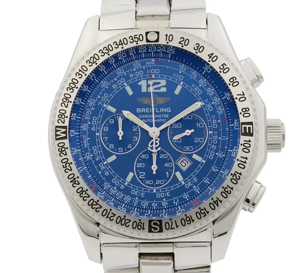Up Close Front Facing Picture Of Breitling A42362 Stainless Steel Watch Pre Owned Condition