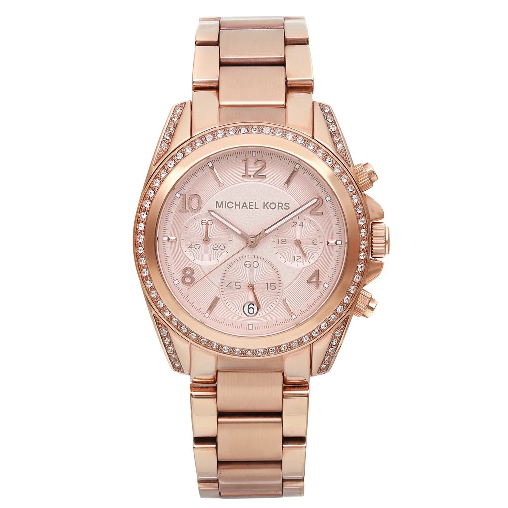 Front Full View Of Michael Kors MK5863 Stainless Steel Watch Pre Owned Condition Good