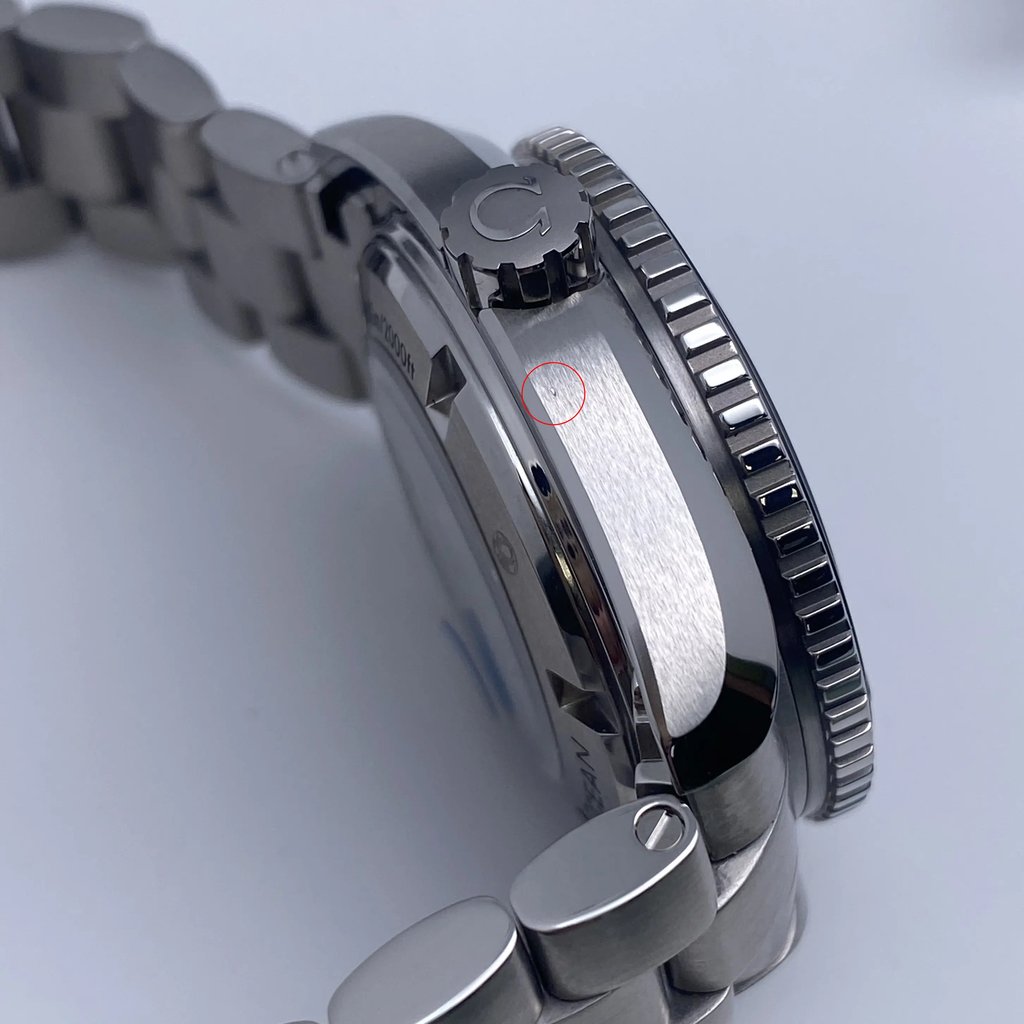 View Of Opposite Crown Facing Side Of OMEGA 232.30.38.20.01.002 Stainless Steel Watch Display Model Condition
