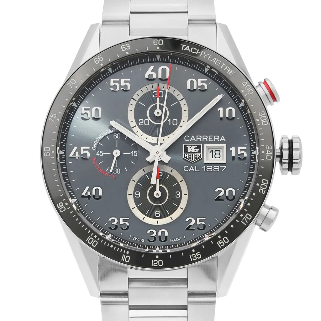 Up Close Front Facing Picture Of TAG Heuer CAR2A11.BA0799 Stainless Steel Watch Pre Owned Condition