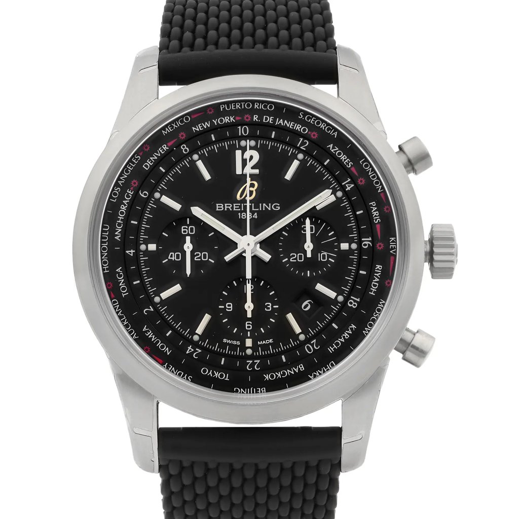 Up Close Front Facing Picture Of Breitling AB0510U6/BC26-256S Stainless Steel Watch Display Model Condition