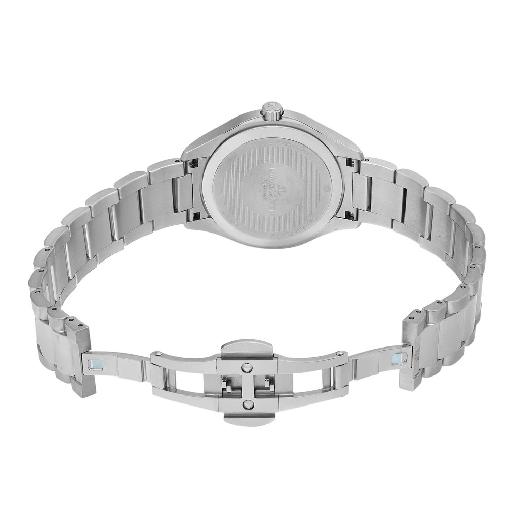 Back View Of Solid Back Case And Open Stainless Steel Band Of Maurice Lacroix MI1014-SD502130 Watch Unworn Condition