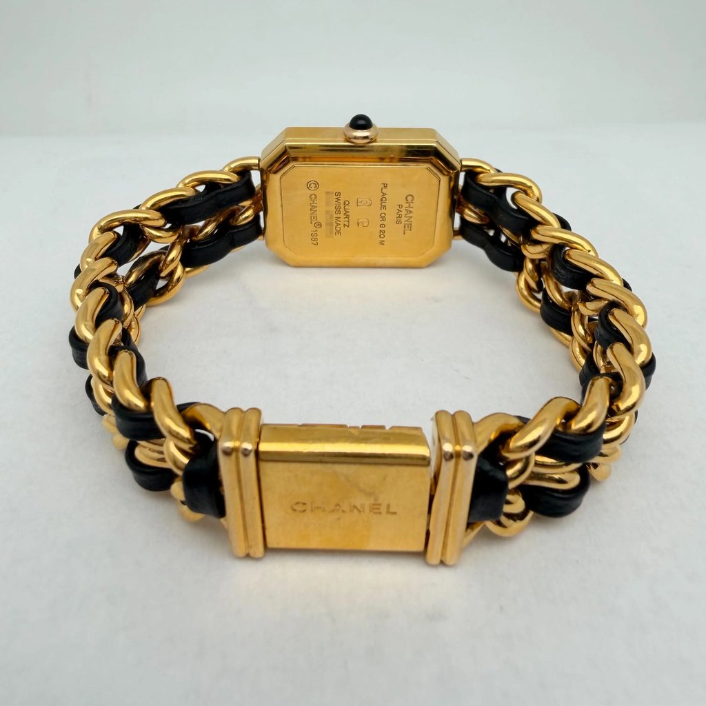 Back View Of Solid Back Case And Closed Gold Plated,Leather Band Of CHANEL H0001 Watch Pre Owned Condition