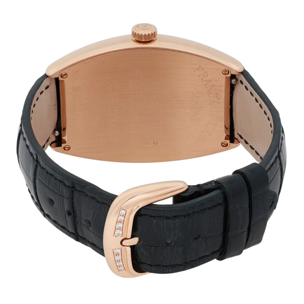 Back View Of Screwback Back Case And Closed Leather Band Of Franck Muller 5851 M SC COLDRM D1R Watch Pre Owned Condition