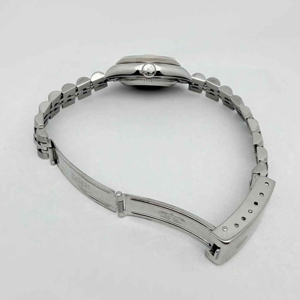 Back View Of Solid Back Case And Open Stainless Steel Band Of Rolex 79174 Watch Pre Owned Condition