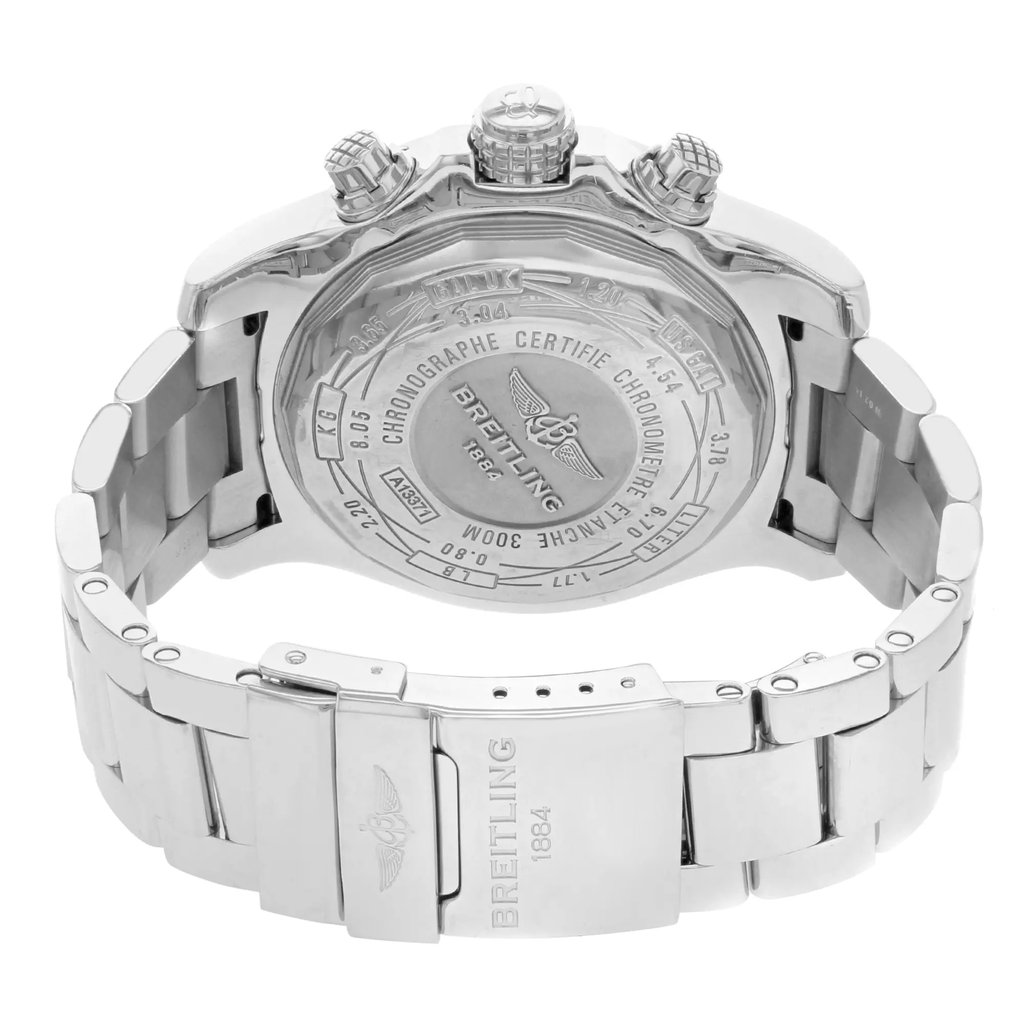 Back View Of {Caseback} Back Case And Closed Stainless Steel Band Of Breitling A1337111/BC29-168A Watch Pre Owned Condition