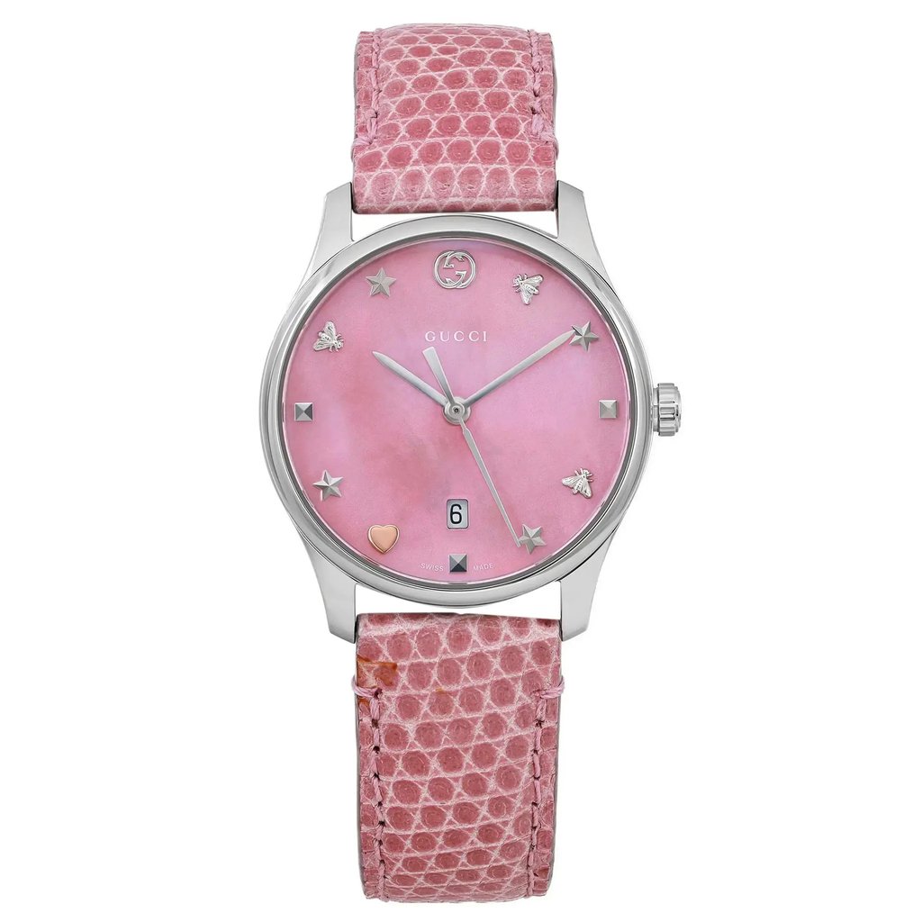 Front Full View Of Gucci YA126586 Stainless Steel Watch Unworn Condition {Product Condition}