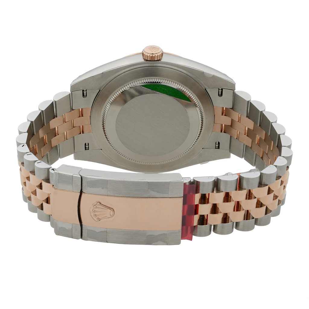 Back View Of {Caseback} Back Case And Closed Stainless and Solid Gold Band Of Rolex 126301 Watch Unworn Condition