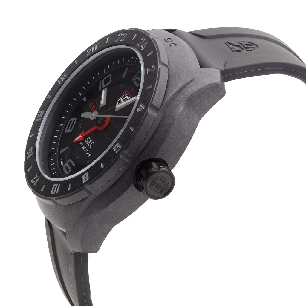 View Of Crown Facing Side Of Luminox XU.5021.GN Carbon Watch Display Model Condition