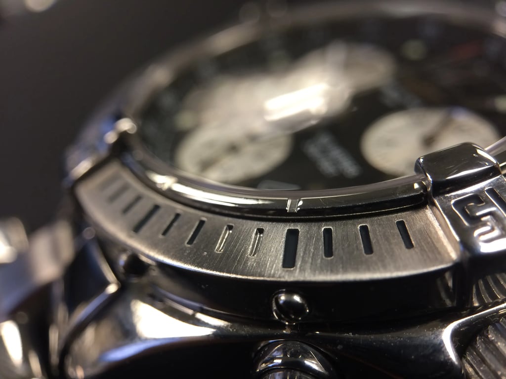 Up Close Front Facing Picture Of Breitling Colt Ocean Stainless Steel Watch Pre Owned Condition