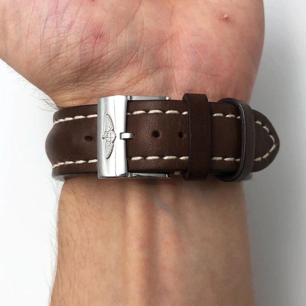 Back View Of {Caseback} Back Case And Closed Leather Band Of Breitling A1337011/B973 Watch Pre Owned Condition