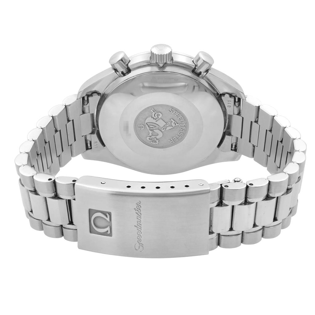 Back View Of Solid Back Case And Closed Stainless Steel Band Of OMEGA 3510.50.00 Watch Pre Owned Condition