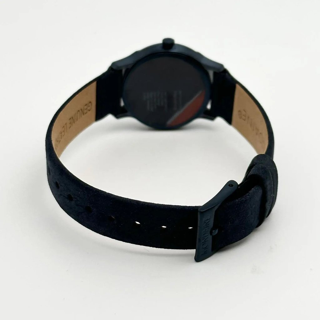 Back View Of Solid Back Case And Closed Leather Band Of Mondaine MH1.L1110.LD Watch Display Model Condition