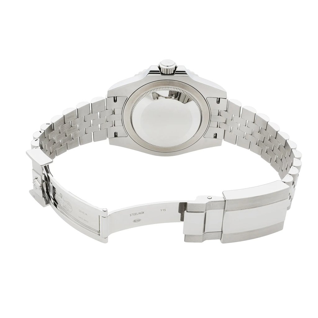 Back View Of {Caseback} Back Case And Open Stainless Steel Band Of Rolex 126710BLRO Watch Pre Owned Condition
