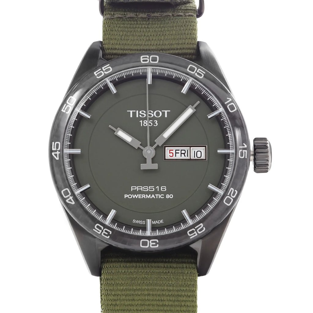 Up Close Front Facing Picture Of Tissot T100.430.36.051.02 Stainless Steel Watch Display Model Condition