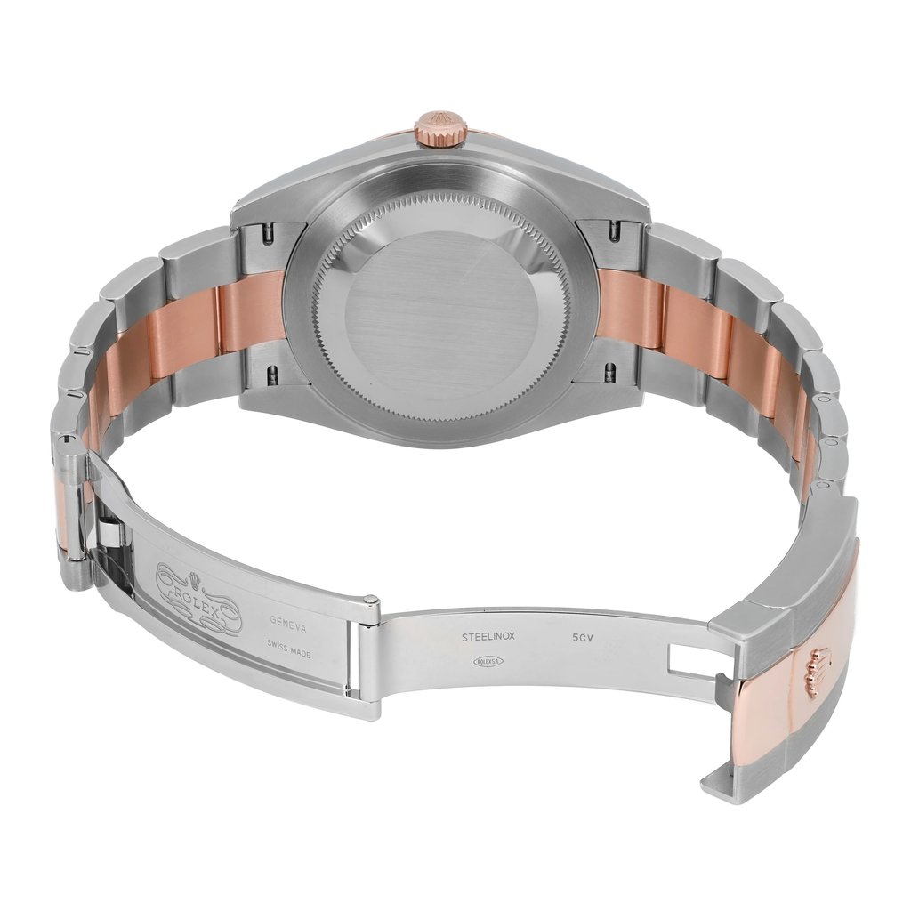 Back View Of Screwback Back Case And Open Stainless Steel,Rose Gold Band Of Rolex 126331 Watch Unworn Condition