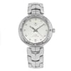 An image of a Wristwatch by TAG Heuer. This Pre Owned item is designed for Women, featuring a Dress/Formal,Luxury style. It has a Mechanical (Automatic) movement and an Analog display with a Silver dial color. The indices include Seconds Hand,Diamonds. The band is made of Stainless Steel and the case is made of Stainless Steel. The watch has a Round shape with a case size of 34 mm and a case thickness of 10 mm.