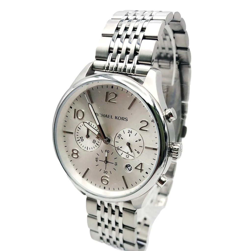 View Of Crown Facing Side Of Michael Kors MK8637 Stainless Steel Watch New With Defects Condition