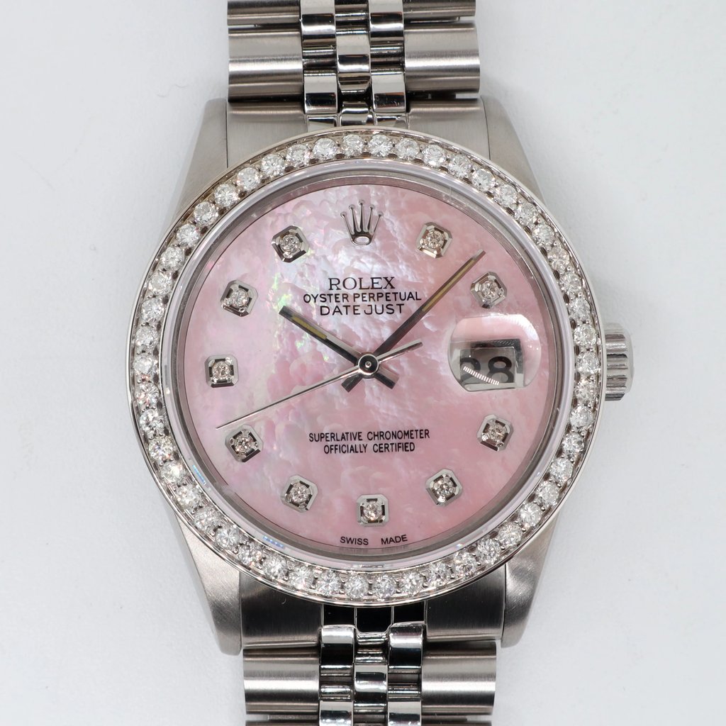 Up Close Front Facing Picture Of Rolex 16014 Stainless Steel Watch Pre Owned Condition