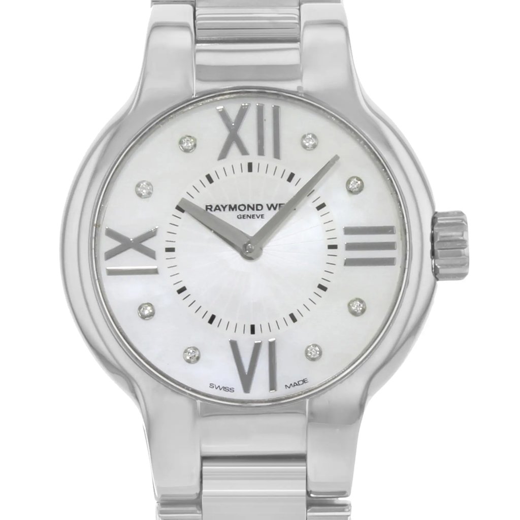 Up Close Front Facing Picture Of RAYMOND WEIL 5932-ST-00995 Stainless Steel Watch Pre Owned Condition