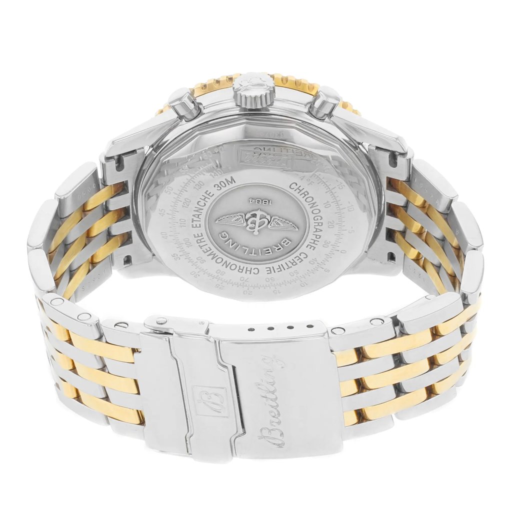Back View Of {Caseback} Back Case And Closed Stainless and Solid Gold Band Of Breitling D13322 Watch Pre Owned Condition