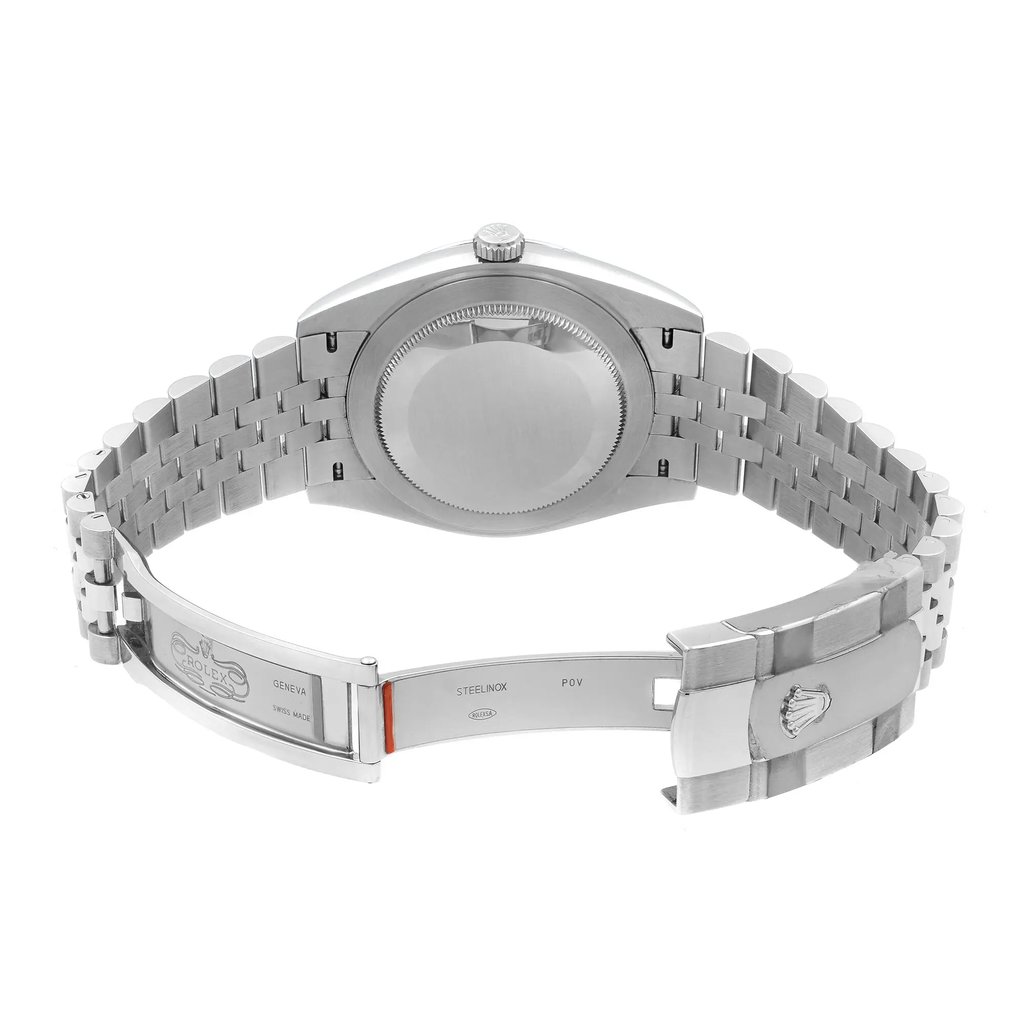 Back View Of {Caseback} Back Case And Open Stainless Steel Band Of Rolex 126300RSJ Watch Display Model Condition