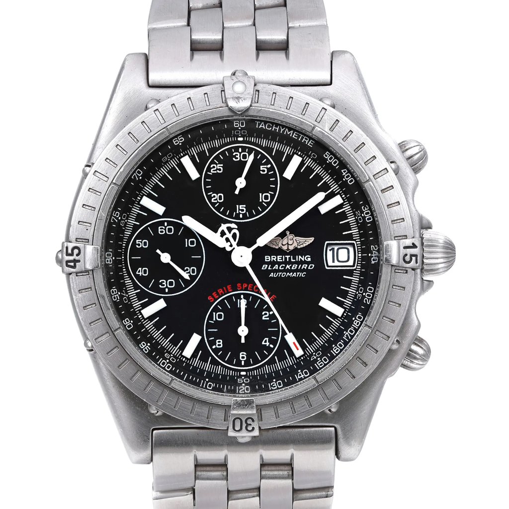 Up Close Front Facing Picture Of Breitling A13350 Stainless Steel Watch Pre Owned Condition