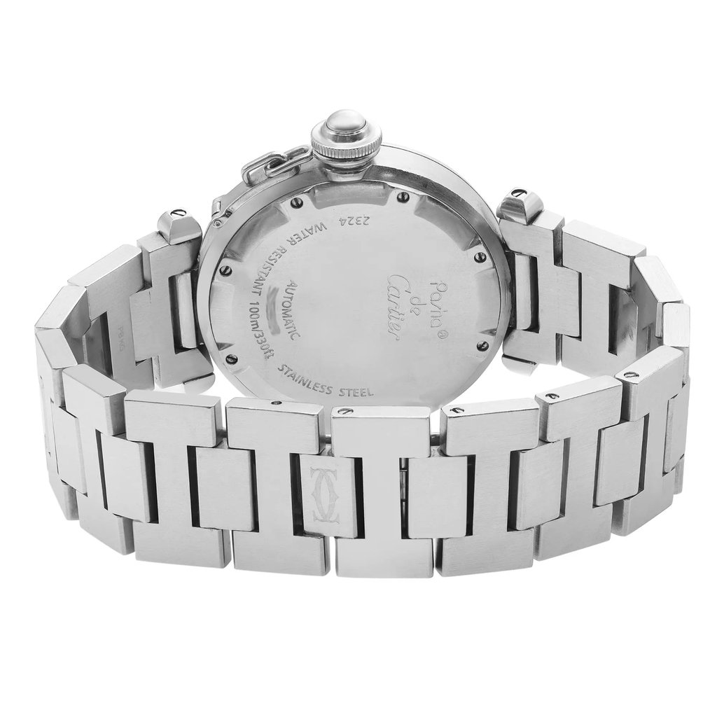 Back View Of Screwback Back Case And Closed Stainless Steel Band Of Cartier W31075M7 Watch Pre Owned Condition