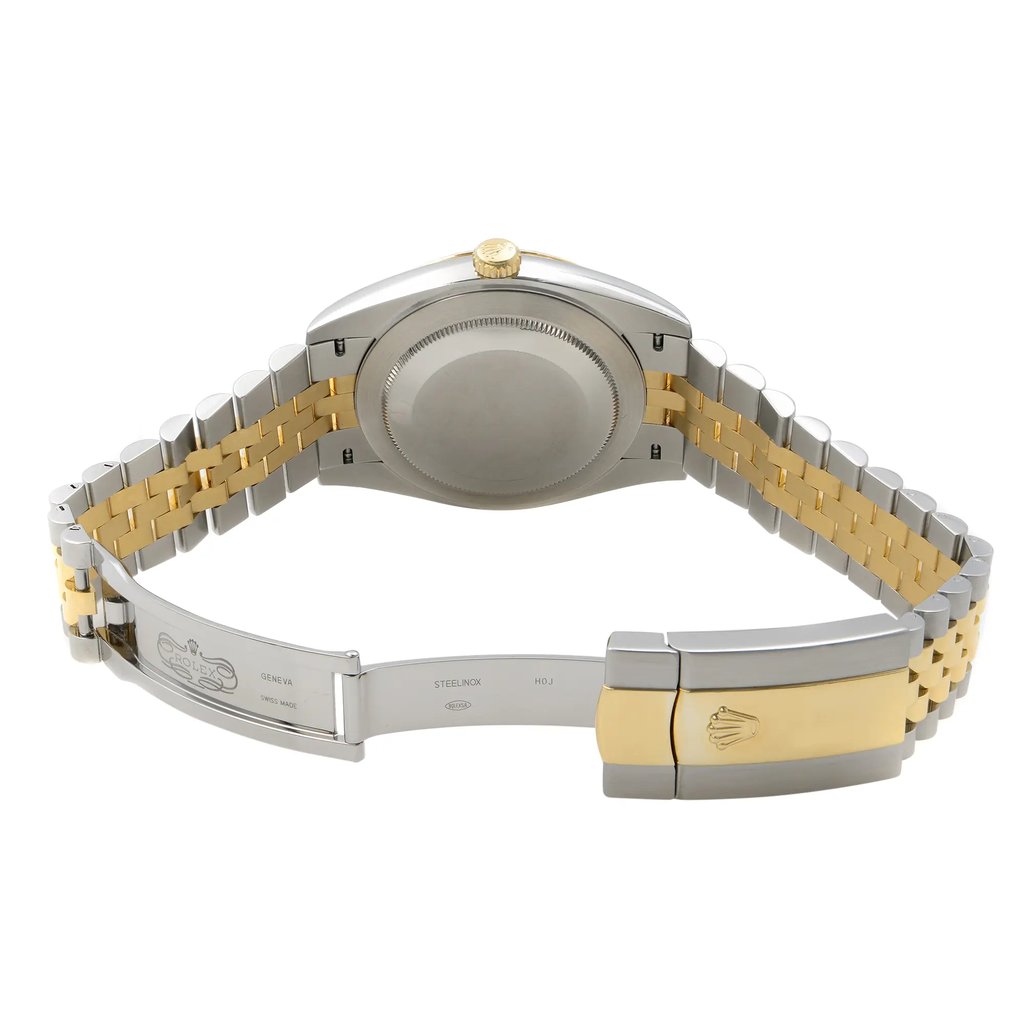 Back View Of Solid Back Case And Open Stainless Steel,Gold Band Of Rolex 126333 Watch Unworn Condition
