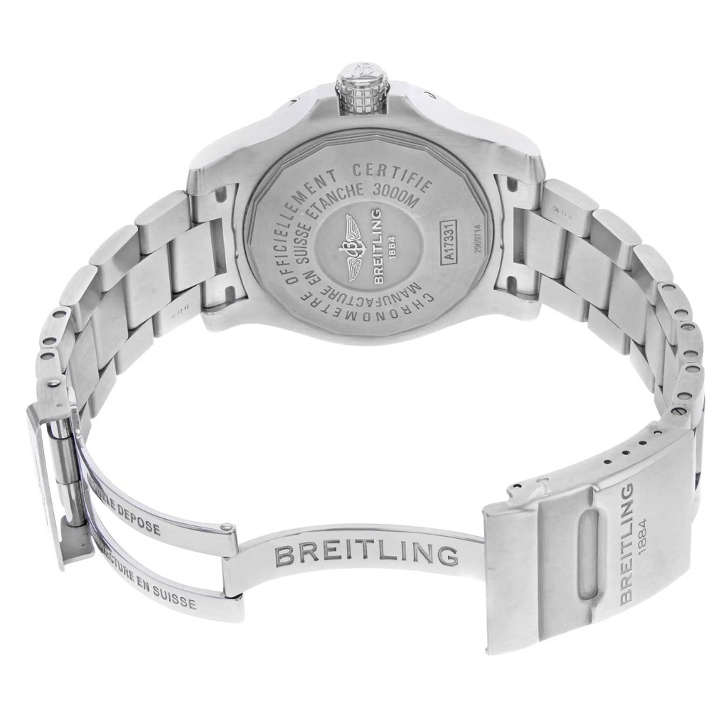 Back View Of {Caseback} Back Case And Open Stainless Steel Band Of Breitling A1733110/I519-169A Watch Pre Owned Condition