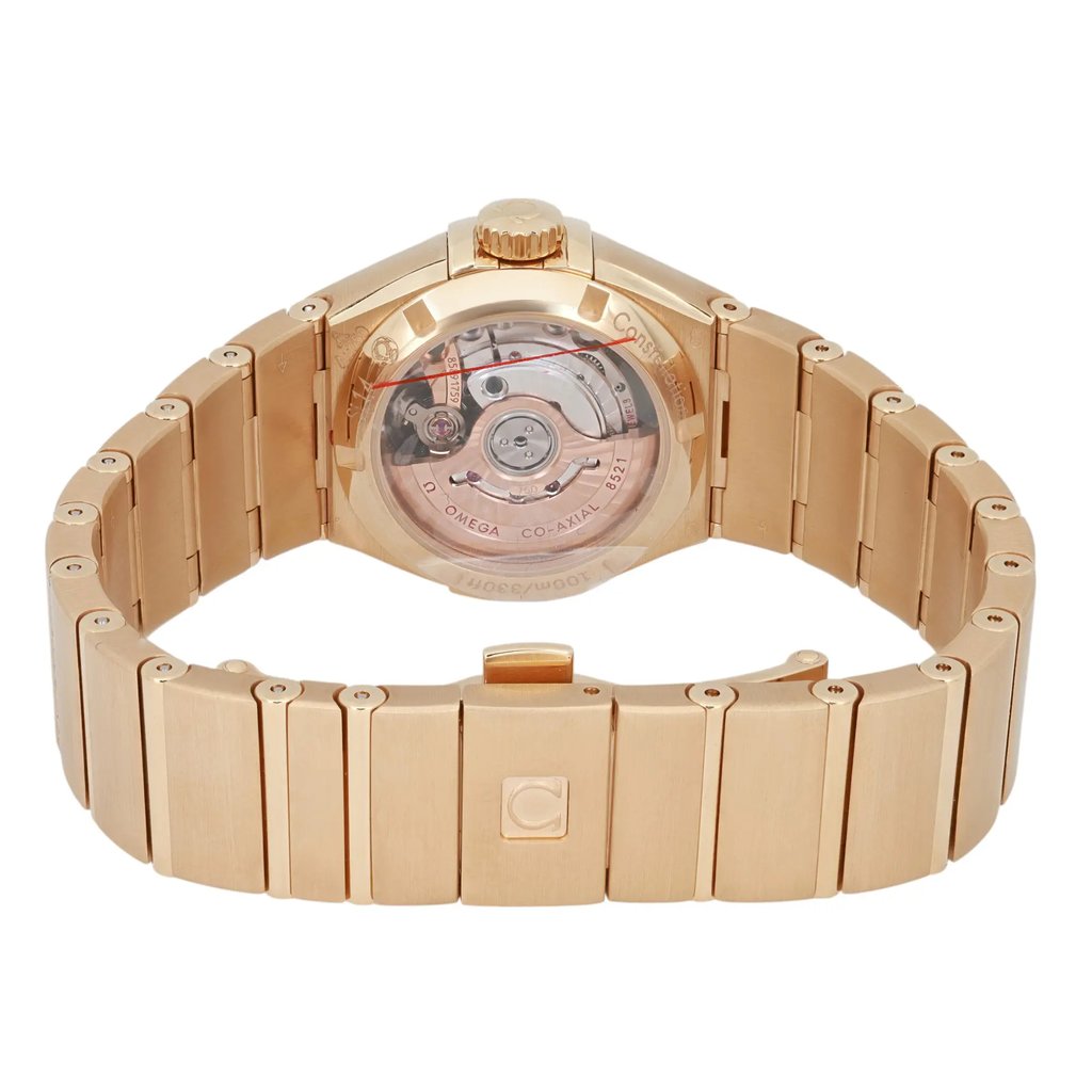 Back View Of Exhibition Back Case And Closed Gold Band Of OMEGA 123.55.27.20.05.002 Watch New Condition