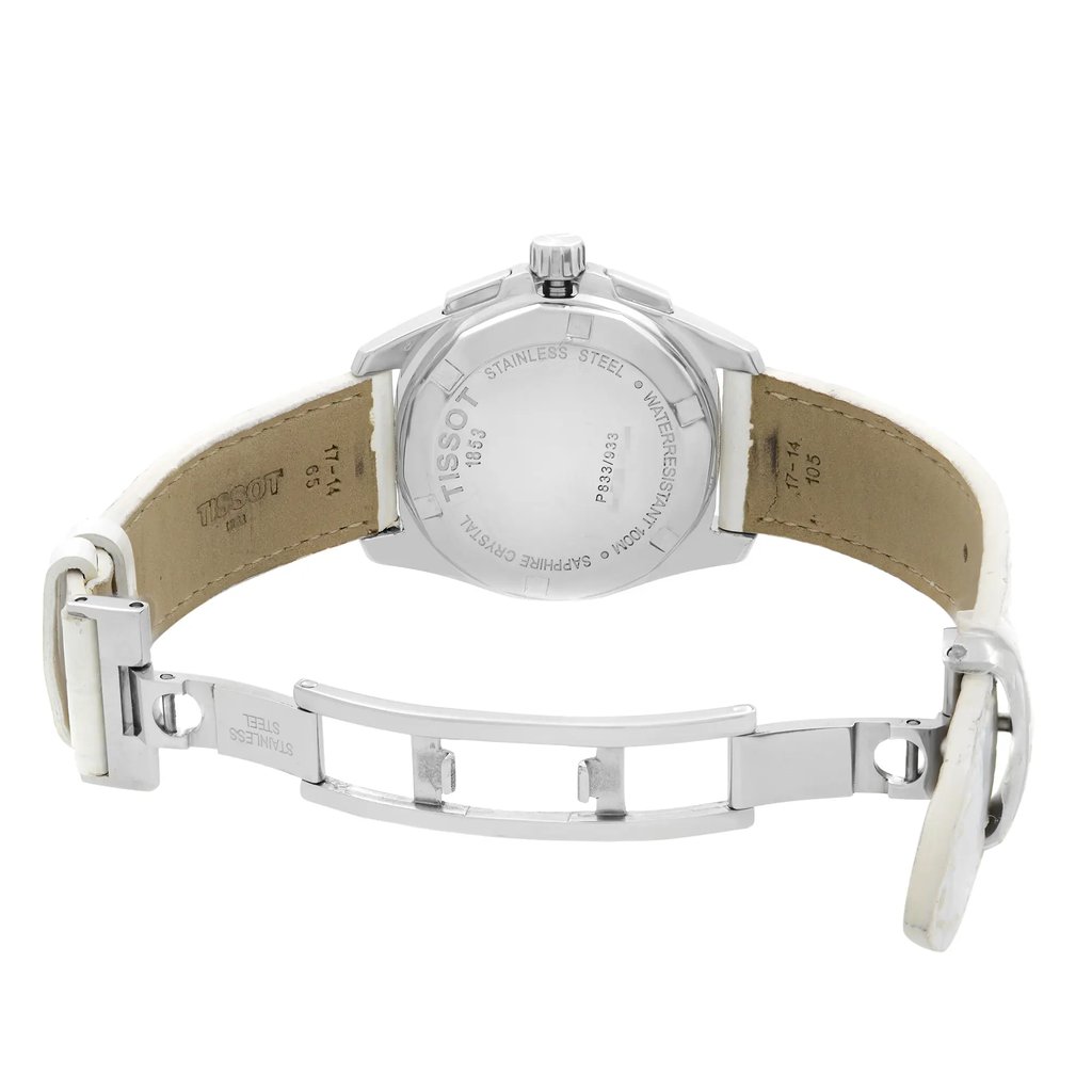 Back View Of Solid Back Case And Open Leather Band Of Tissot T22.1.456.21 Watch Pre Owned Condition