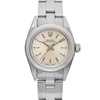 An image of a Wristwatch by Rolex. This Pre Owned item is designed for Women, featuring a Classic,Dress/Formal style. It has a Mechanical (Automatic) movement and an Analog display with a Silver dial color. The indices include 12-Hour Dial,Stick Indexes. The band is made of Stainless Steel and the case is made of Stainless Steel. The watch has a Round shape with a case size of 26 mm and a case thickness of 9.5 mm.
