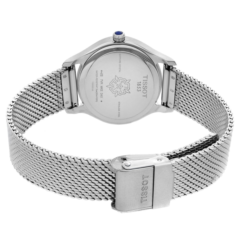 Back View Of Snap Back Case And Closed Stainless Steel Band Of Tissot T103.310.11.031.00 Watch Display Model Condition