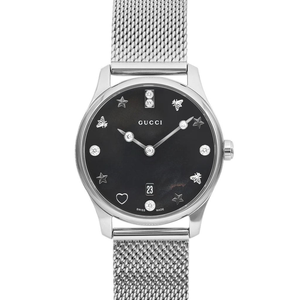 Front Full View Of Gucci YA1265001 Stainless Steel Watch New With Defects Condition {Product Condition}