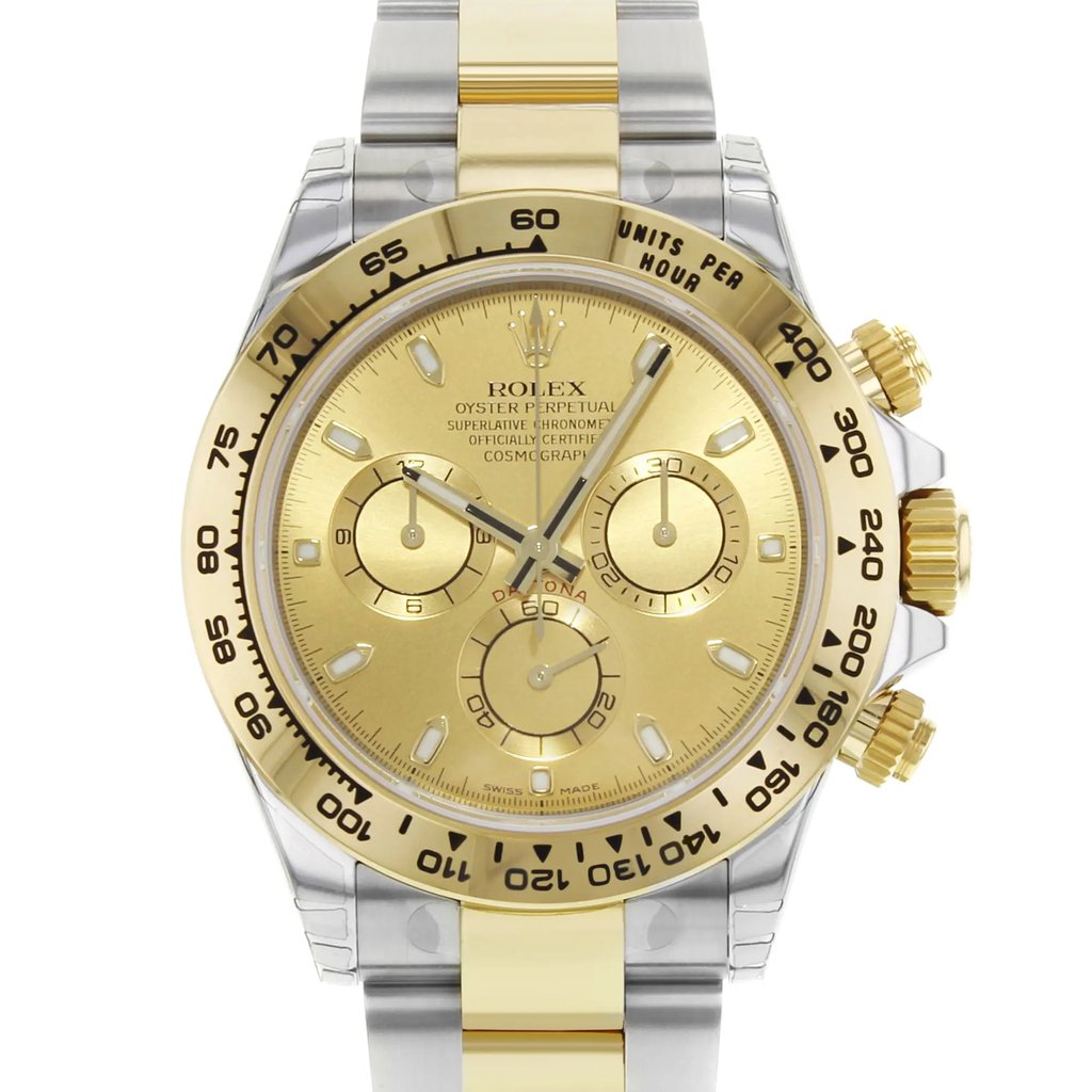 Up Close Front Facing Picture Of Rolex 116503 Stainless Steel Watch Display Model Condition
