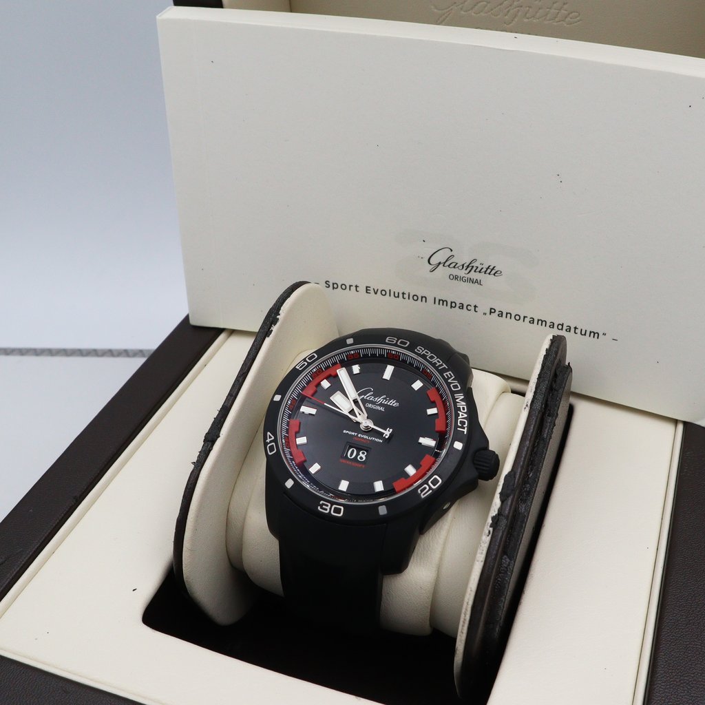  Full View Box, Documents and Glashütte Original 1-39-47-16-16-04 With Watch In The Image 