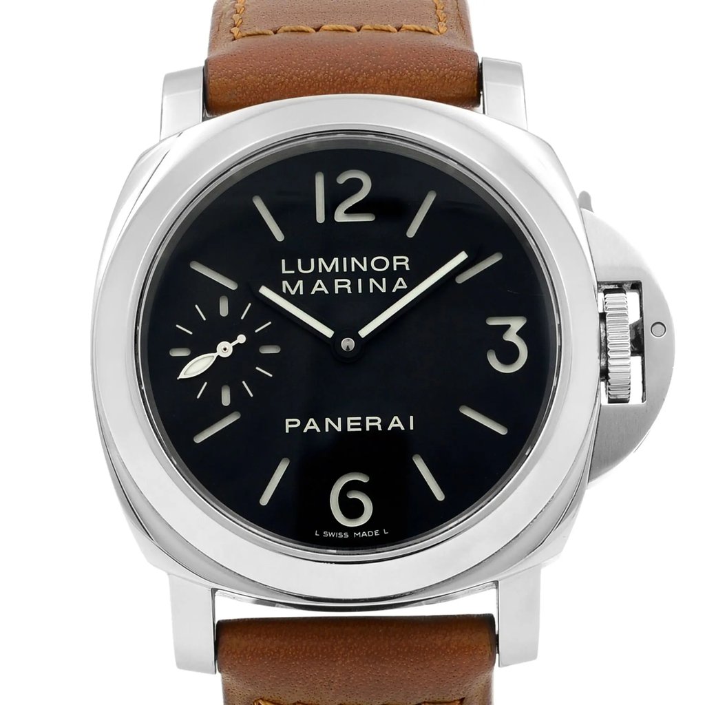 Up Close Front Facing Picture Of Panerai PAM00111 Stainless Steel Watch Pre Owned Condition