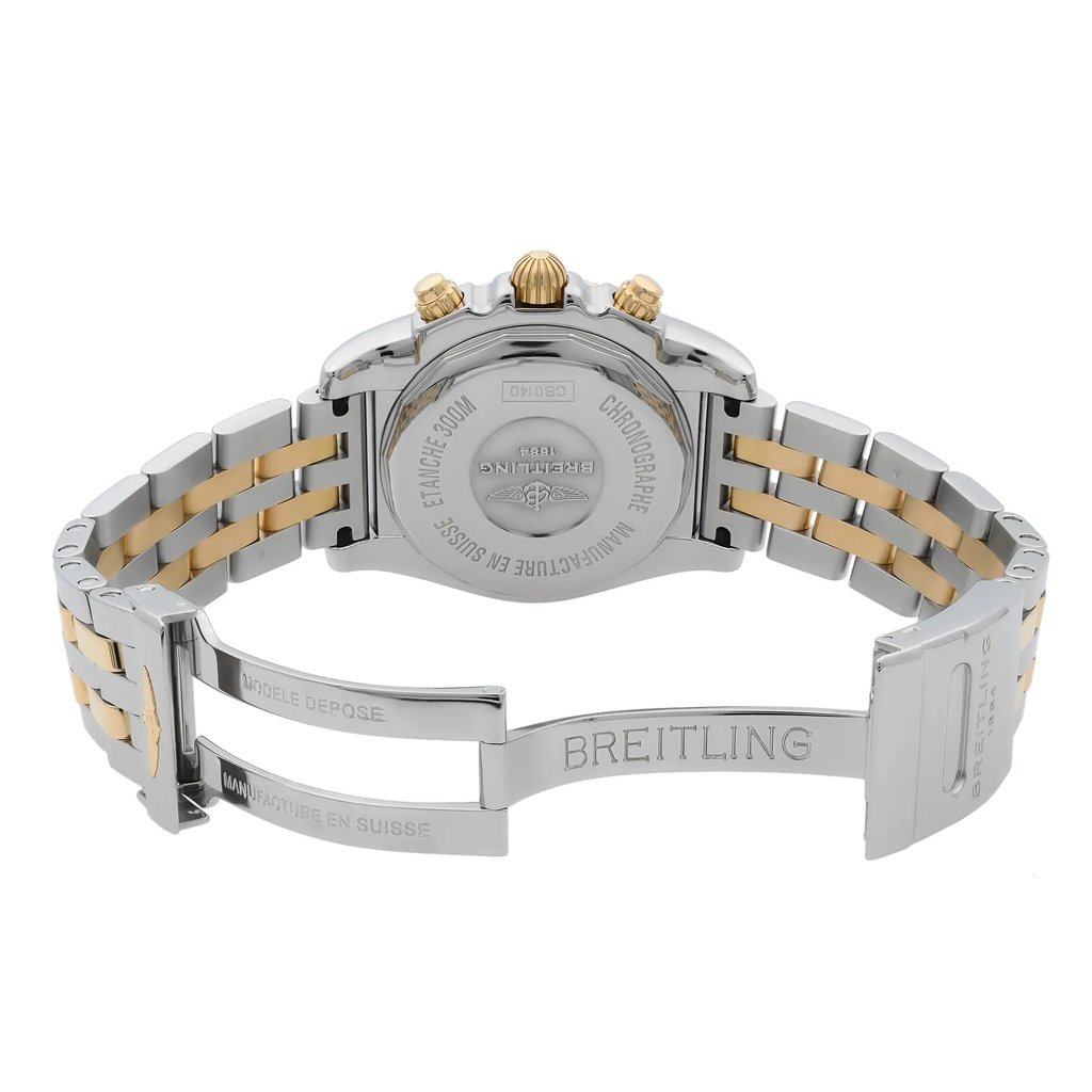Back View Of {Caseback} Back Case And Open Stainless and Solid Gold Band Of Breitling CB014012/G713-378C Watch Pre Owned Condition